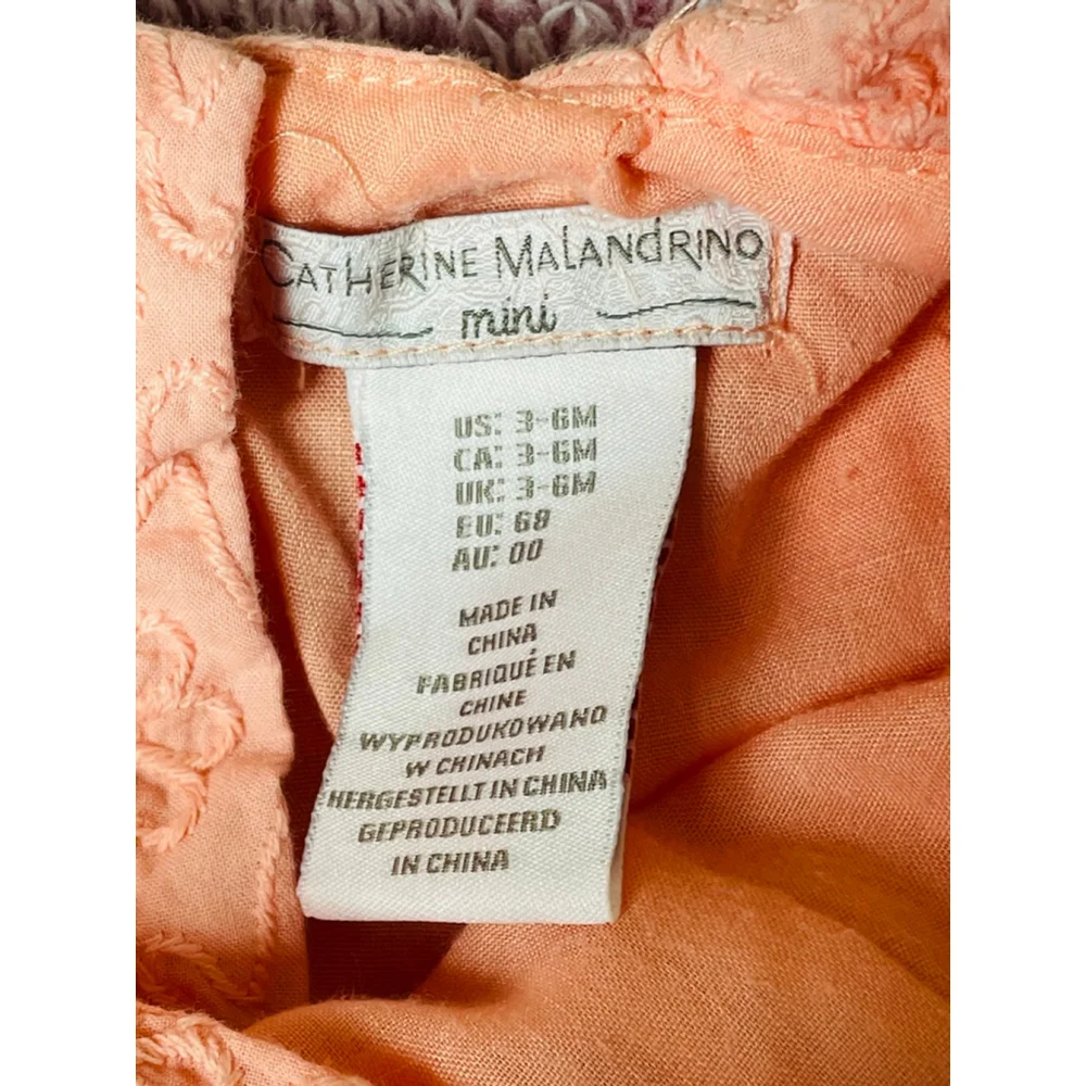 Baby Catherine Malandrino Peach Floral Embroidered Bodysuit 3-6 Months